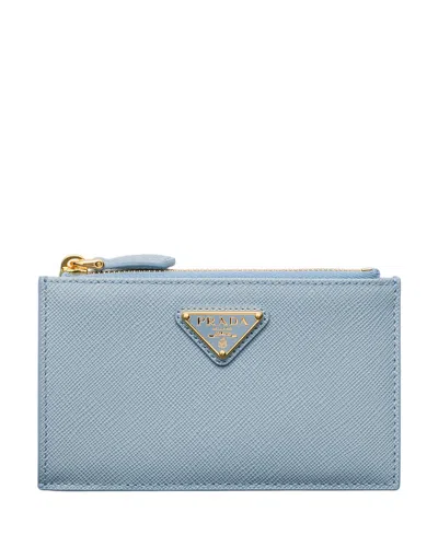 Prada Saffiano Leather Card Holder In Blue