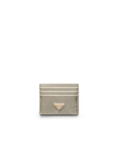 Prada Saffiano Leather Card Holder In Metallic