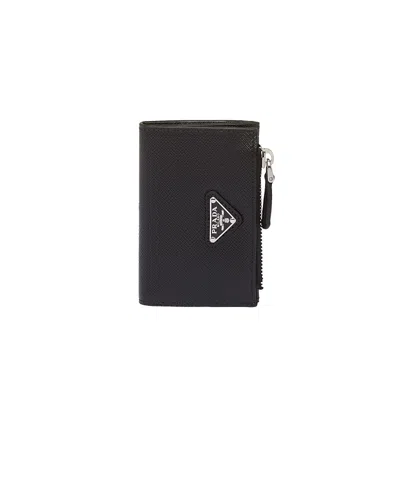Prada Saffiano Leather Card Holder In Black