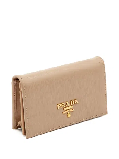 Pre-owned Prada Saffiano Leather Card Holder In Neutral