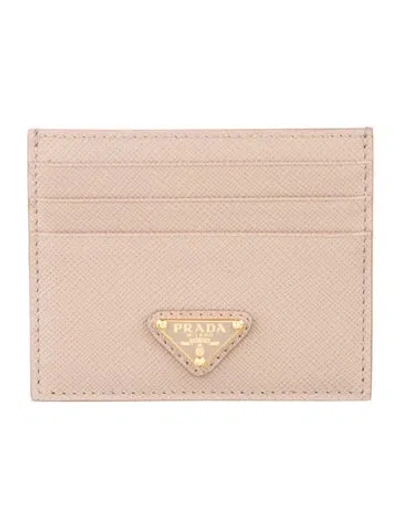 Pre-owned Prada Saffiano Leather Card Holder In Neutral