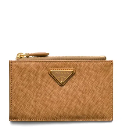 Prada Saffiano Leather Card Holder In Brown