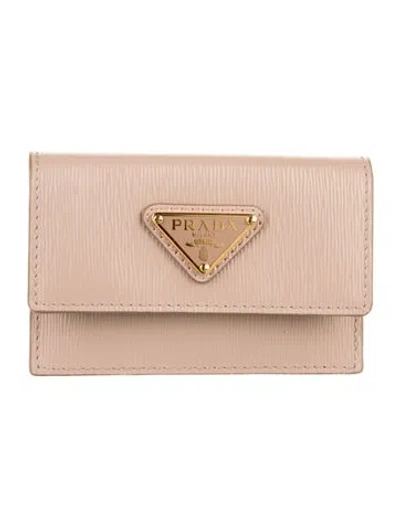 Pre-owned Prada Saffiano Leather Card Holder In Neutrals