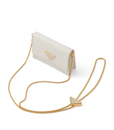 Prada Saffiano Leather Card Holder On Chain In White