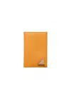 Prada Triangle-logo Leather Card Holder In Orange