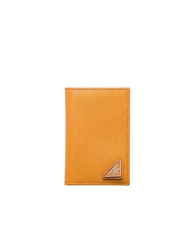 Prada Saffiano Leather Card Holder In Orange