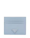 Prada Saffiano Leather Card Holder In Pale Blue