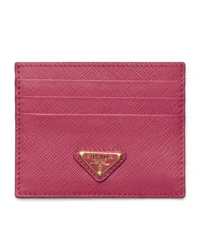 Prada Saffiano Leather Card Holder In Pink