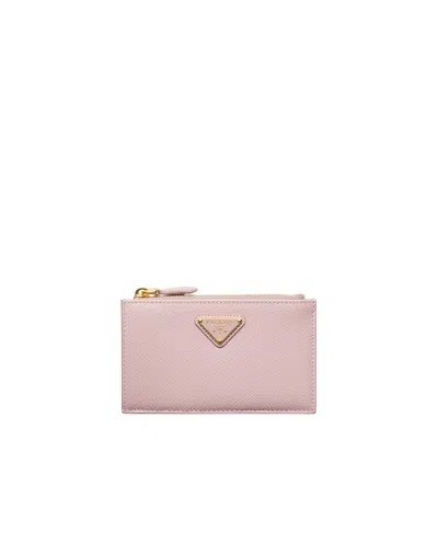 Prada Saffiano Leather Card Holder In Pink