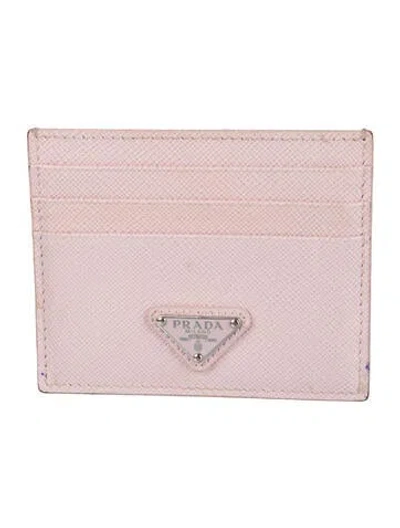 Pre-owned Prada Saffiano Leather Card Holder In Pink