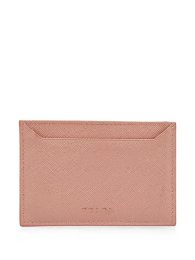 Pre-owned Prada Saffiano Leather Card Holder In Pink