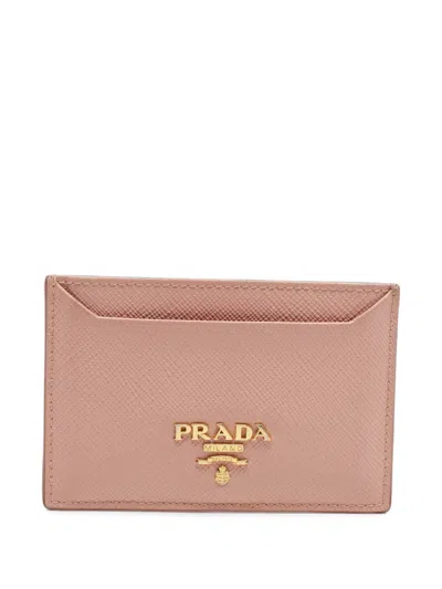 Pre-owned Prada Saffiano Leather Card Holder In Pink