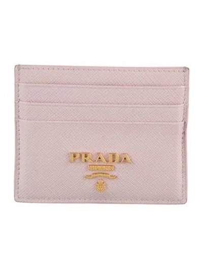 Pre-owned Prada Saffiano Leather Card Holder In Pink