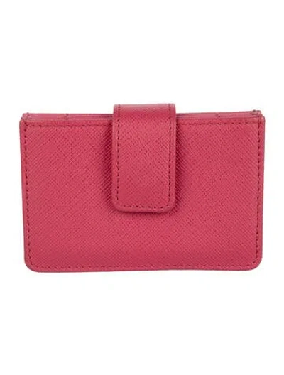 Pre-owned Prada Saffiano Leather Card Holder In Pink