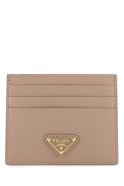 Prada Saffiano Leather Card Holder In Brown