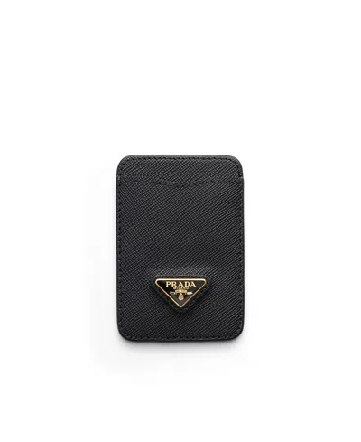 Prada Saffiano Leather Card Holder In Purple