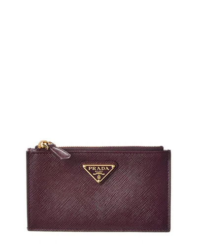 Prada Saffiano Leather Card Holder In Red