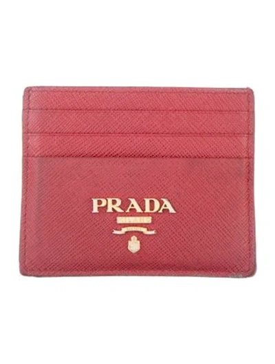 Pre-owned Prada Saffiano Leather Card Holder In Red