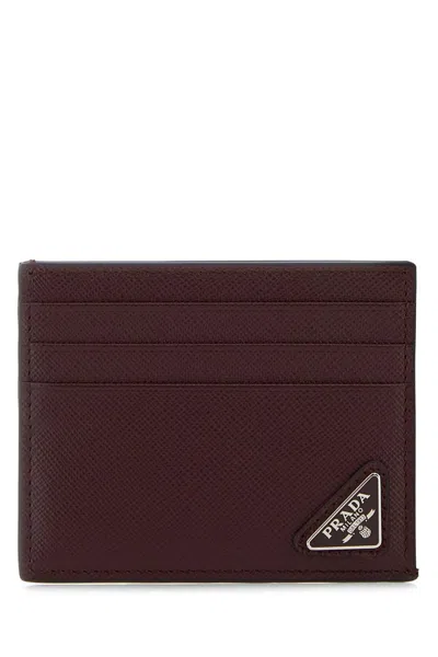 Prada Saffiano Leather Card Holder In Burgundy