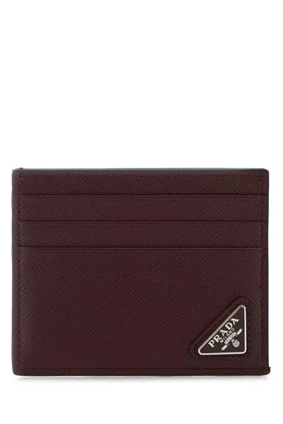 Prada Saffiano Leather Card Holder In Burgundy