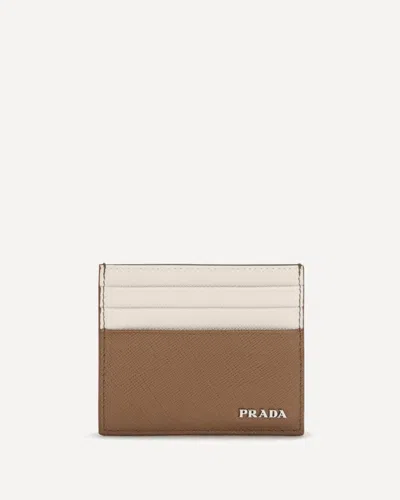 Prada Saffiano Leather Card Holder In Brown