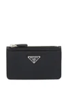 Prada Saffiano Leather Card Holder In Schwarz