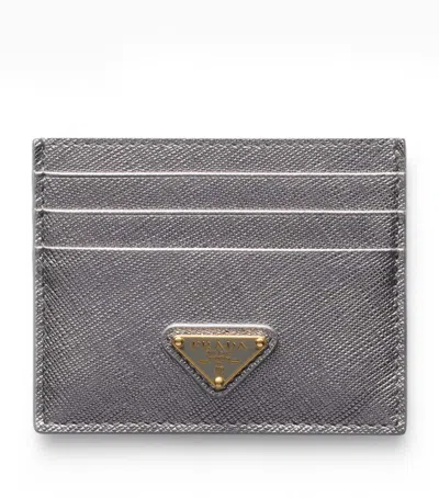 Prada Saffiano Leather Card Holder In Gray