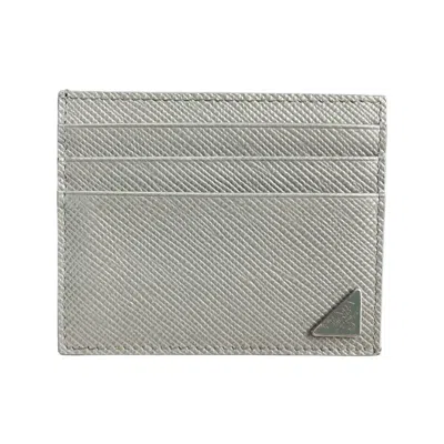 Pre-owned Prada Saffiano Leather Card Holder Wallet In Gray