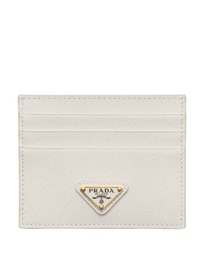 Prada Saffiano Leather Card Holder In White