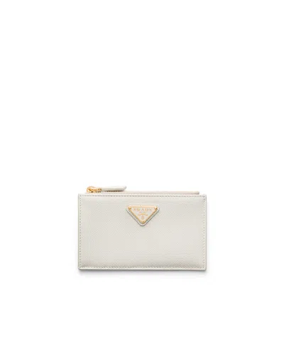 Prada Saffiano Leather Card Holder In White