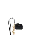Prada Saffiano Leather Card Holder With Shoulder Strap In Black