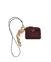 Prada Saffiano Leather Card Holder With Shoulder Strap In Purple