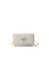 Prada Saffiano Leather Card Holder With Shoulder Strap In Neutral