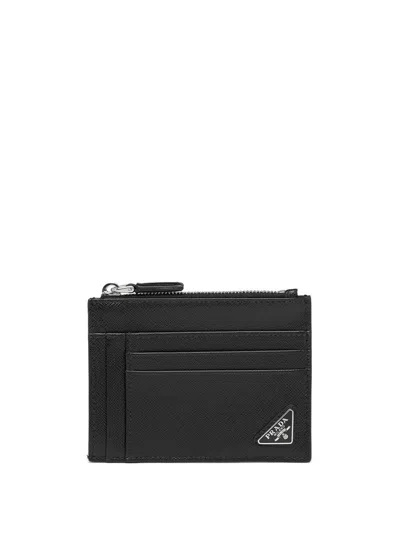 Prada Saffiano Leather Card Holder With Zip Accessories In Pink