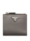Prada Mens Grey Brand-plaque Small Saffiano Leather Wallet In Gray