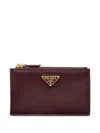 Prada Saffiano Leather Card Holder In Burgundy
