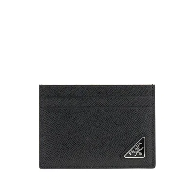 Prada Saffiano Leather Cardholder In Black