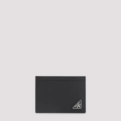 Prada Saffiano Leather Cardholder In Black