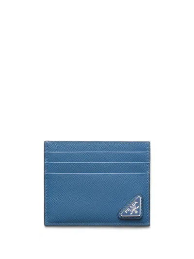 Prada Saffiano Leather Cardholder In Blue