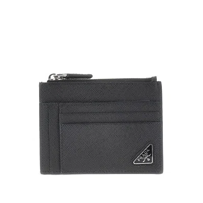 Prada Saffiano Leather Cardholder Pouch In Black
