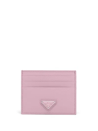 Prada Triangle Logo Leather Card Case In Pink