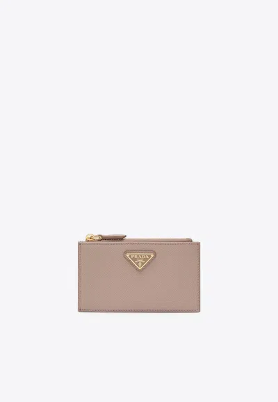 Prada Saffiano Leather Cardholder In Sand