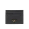 Prada Triangle Logo Calf Leather Cardholder In Black