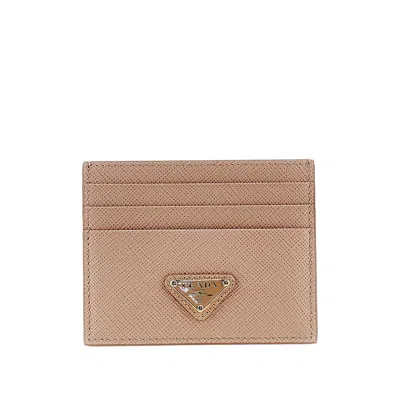 Prada Saffiano Leather Cardholder With Logo In Pink