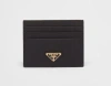 Prada Textured Black Wallet With Triangular Logo Emblem In Black