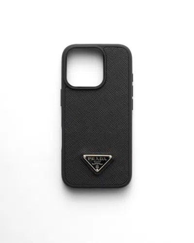 Prada Saffiano Leather Case For Iphone 16 Pro In Black