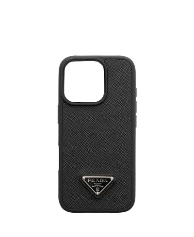 Prada Saffiano Leather Case For Iphone 16 Pro In Black
