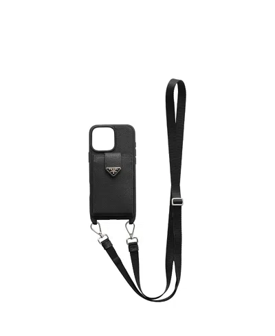 Prada Saffiano Leather Case For Iphone 16 Pro Max In Black