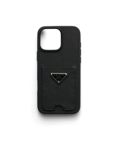 Prada Saffiano Leather Case For Iphone 16 Pro Max In Black
