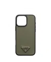 Prada Saffiano Leather Case For Iphone 16 Pro Max In Green/silver